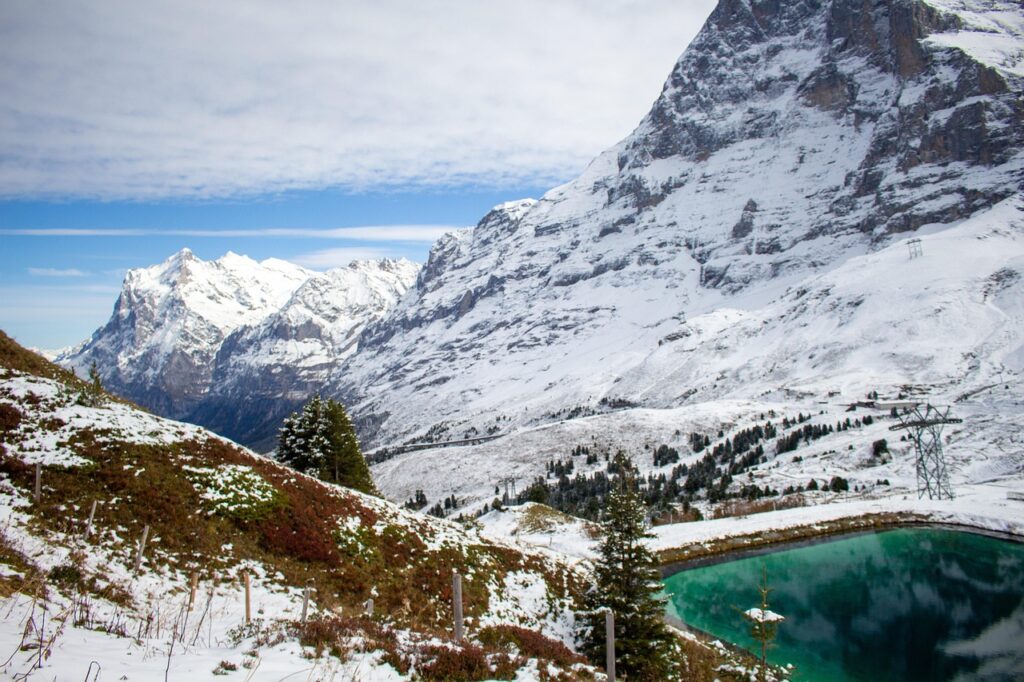 mountains, nature, snow, snowy, winter, lake, water, reflection, kleine scheidegg, switzerland